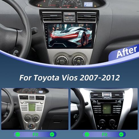 Android 4+64G Car Radio for Toyota Vios Yaris 2007 2008-2012 - 9 Inch HD Touchscreen Radio with Wireless Carplay & Android Auto - 32 EQ/WiFi/GPS/SWC + AHD Rear View Camera, MIC in Saudi Arabia