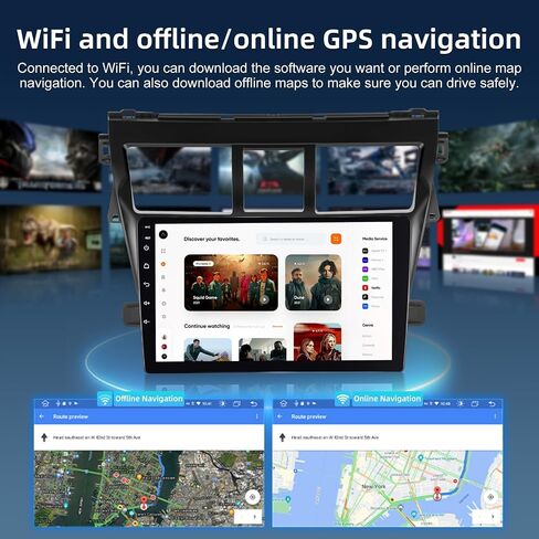 Android 4+64G Car Radio for Toyota Vios Yaris 2007 2008-2012 - 9 Inch HD Touchscreen Radio with Wireless Carplay & Android Auto - 32 EQ/WiFi/GPS/SWC + AHD Rear View Camera, MIC in Saudi Arabia