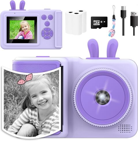 Kids Camera Instant Print, Christmas Birthday Gifts for Girls Boys, Children Digital Camera with Mirco SD Card, 1080P Video Toddler Print Camera, Portable Kids Toys for Girls Age 3-12 Purple in Saudi Arabia