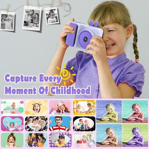 Kids Camera Instant Print, Christmas Birthday Gifts for Girls Boys, Children Digital Camera with Mirco SD Card, 1080P Video Toddler Print Camera, Portable Kids Toys for Girls Age 3-12 Purple in Saudi Arabia