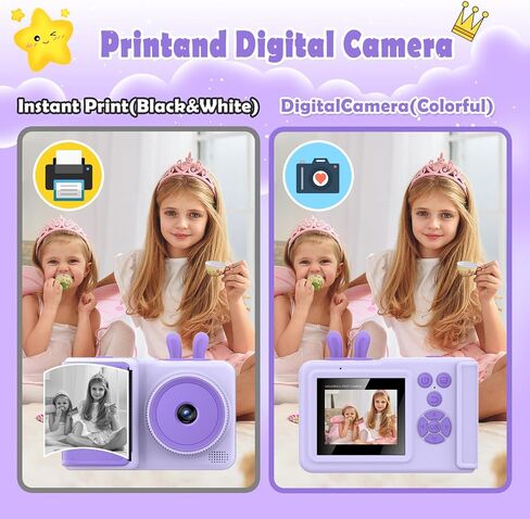 Kids Camera Instant Print, Christmas Birthday Gifts for Girls Boys, Children Digital Camera with Mirco SD Card, 1080P Video Toddler Print Camera, Portable Kids Toys for Girls Age 3-12 Purple in Saudi Arabia