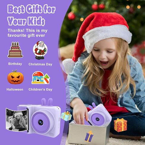 Kids Camera Instant Print, Christmas Birthday Gifts for Girls Boys, Children Digital Camera with Mirco SD Card, 1080P Video Toddler Print Camera, Portable Kids Toys for Girls Age 3-12 Purple in Saudi Arabia