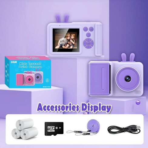 Kids Camera Instant Print, Christmas Birthday Gifts for Girls Boys, Children Digital Camera with Mirco SD Card, 1080P Video Toddler Print Camera, Portable Kids Toys for Girls Age 3-12 Purple in Saudi Arabia
