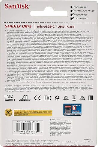 سانديسك بطاقة مايكرو اس دي الترا UHS I بسعة 128GB بسرعة 140 ميجابايت/ثانية، للموبايلات الذكية، ضمان 10 سنوات - SDSQUAB-128G-GN6MN in Kuwait