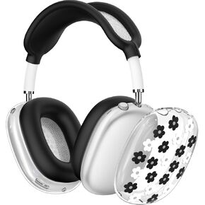 Silicone Case for AirPods Max Headphones,Clear Flower Soft TPU Ear Cups Cover,Ear Pad Case Cover,Headband Cover for AirPod Max(2020),Transparent Case for Apple AirPods Max USB-C(2024) for Women,Purple