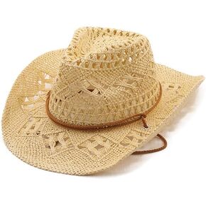 Women's Men's Western Straw Cowboy Hats Sparkly Cowgirl Hat for Holiday Woven Sun Hat Vacation Beach Sun Hat with Wide Brim