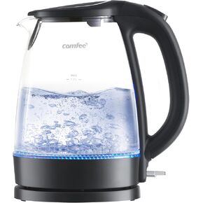 COMFEE' Stainless Steel Cordless Electric Kettle. 1500W Fast Boil with LED Light, Auto Shut-Off and Boil-Dry Protection. 1.7 Liter