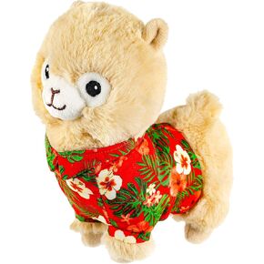Giftable World 7 Inch Plush Pet Toy Alpaca in Red Hawaiian Shirt with Squeaker