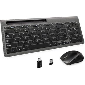 Wireless Keyboard Mouse Combo - 2.4Ghz Compact Quiet Keyboard and Mouse Wireless - 99 Keys Full Size Ergonomic Keyboard with Phone Holder for Laptop, Computer, PC, Notebook, Windows (Black)