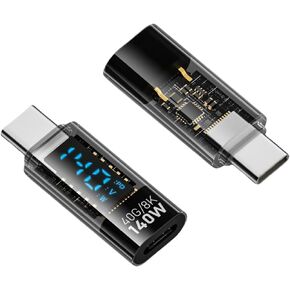 USB C Adapter with Digital Display, 2Pack 140W USB C Male to USB C Female Extension Adapter Power Meter Tester with LED Digital Displayfor iPhone 15 Series, iPad, MacBook and USB-C Cables/Devices