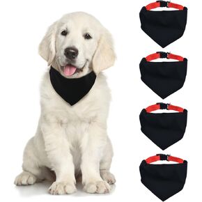 Blank Dog Bandana Collar, 4 Pieces Adjustable Black Triangle Dog Bandana Collar Removable Pet Bandana Collar with Quickly Release Buckle DIY for Dogs and Pets, XL