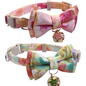 Bow Bell Pendant Collar (Blue bow/green bow) 14cm to 30 cm neck size