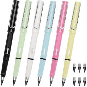 Hoedia 3pcs Everlasting Pencil Unlimited Inkless Pencil,Reusable Everlasting Pen with Eraser and 6pcs Replacement Nibs,Erasable Infinite Pens for Student Artist Writing Drawing(Black,White,Green)