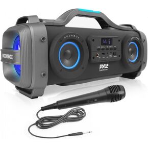 Pyle Wireless Portable Bluetooth Boombox Speaker - 800W Rechargeable Boom Box Speaker Portable Barrel Loud Stereo System with AUX Input, USB, 1/4", Fm Radio, 4" Subwoofer, DJ Lights - PBMSPG148, Black