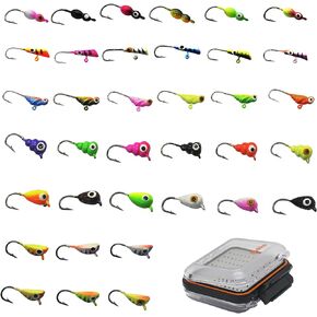 Alichino Ice Fishing Jig Set Ice Fishing Lures Micro Jig Head Hook Set for Panfish, Crappie, Walleye, Perch, Trout, Bluegill