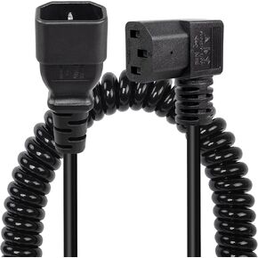 RIIEYOCA Heavy Duty Power Extension Cord,90 Degree Down Angle IEC 320 C13 Female to IEC 320 C14 Male Coiled Cable 10A for Computer LED HDTV Monitor and Scanner(2.3ft-5.9ft)
