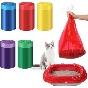 Tinlade 50 Count Multicolor Jumbo Cat Litter Box Liners Large Drawstring Cat Litter Liners Bags Unscented Tear Resistant for Trash Waste to Keep Your Home Clean