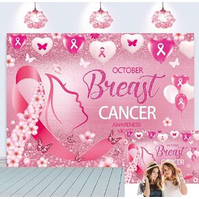 October Breast Cancer Awareness Backdrop October Pink Ribbon Flower Love Heart Butterfly Flash Background Woman Breast Cancer Survivor Walk Charity Theme Party Decoration (7x5FT) in Saudi Arabia