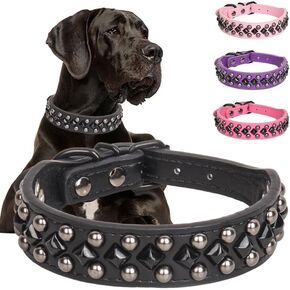 Studded PU Leather Dog Collars for Small, Medium, Large Dogs, Pitbull, Mastiff, Labrador, Boxer, Rottweiler, German Shepherd (Pink, XXL)