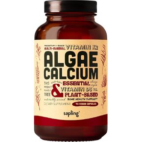 Calcium Supplement - Whole Food with Vitamin K2 & D3, Magnesium, Zinc, Boron, Mineral Complex. Sourced Sustainably from Red Algae. for Bone Strength and Support. Non-GMO & Vegan 90 Capsules.