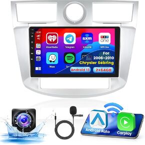 2+64G Android 13 CarPlay Car Stereo Radio for Chrysler Sebring 3 Life Touring Convertible 2006-2010, 9'' HD Touch Screen Android Auto, AHD Backup Camera, Mirror Link, GPS, WiFi, FM RDS