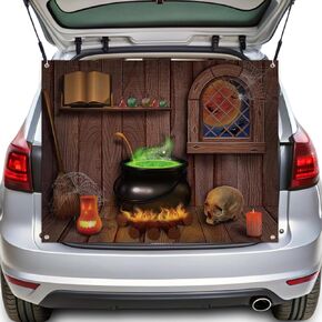 Trunk or Treat Car Decorations Kit for Suv Banner, Witches Pot Spellbook Backdrop Banner for Car SUV, Garage Door, Halloween Haunted House Party Decoration