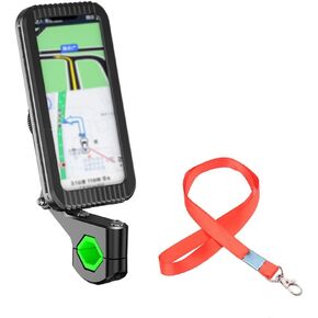 Detachable Motorcycle Waterproof Phone Holder Bike Phone Mount (with Hanging Rope) ，Base for iPhone Series and More 4.0" – 7.0" Cellphone (Rear View Mirror)