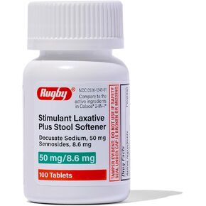 Rugby 2 in 1 Stimulant Laxative Plus Stool Softener Docusate Sodium 50 mg/Sennosides 8.6 mg - 100 Tablets