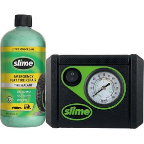 Slime 50122 Flat Tire Puncture Emergency Kit, Includes Sealant and Tire Inflator Pump, Analog, Suitable for Cars and Other Highway Vehicles, 10 Min Fix