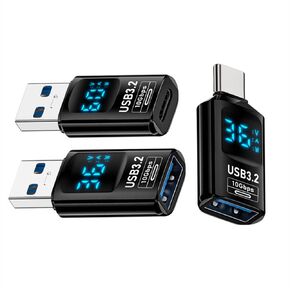 Cablecc 3pcs/lot 10Gbps USB-C Monitoring Display Smart LED Display Type-C USB-C to USB3.2 Type-A Adapter Data Current Voltage Fast Charging Tester Detector
