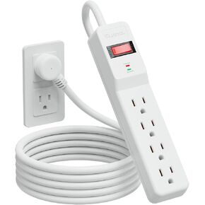 Power Strip Surge Protector 6FT, 980Joules, 4 Outlet, Flat Plug, Wall Mountable for Home Office Garage, ETL Listed, White