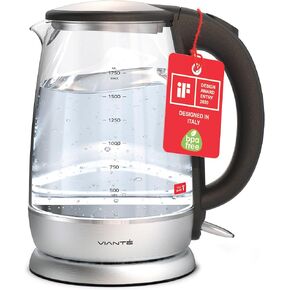 Glass Electric Tea Kettle. Fast Water Boiler. BPA-FREE Stainless Steel & Borosilicate Glass. Designed in Italy. 8 Cups Capacity. 1.7 Liters by Vianté