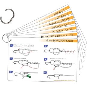 Fishing Knot Tying Guide. Bigger and Better Waterproof Fishing Knot Cards. Large Detailed Step by Step Photos and Instructions for Easy and Popular Fishing Knots.
