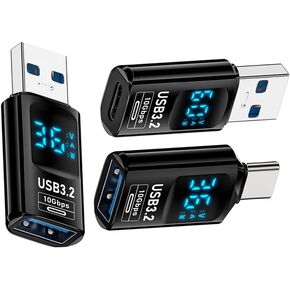 xiwai 3pcs/lot Type-C Adapter with Smart LED Digital Display 10Gbps USB-C to USB3.2 Type-A PD 36W Fast Charging Monitoring Display Tester Detector