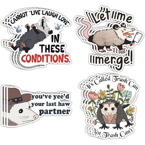 (12pcs) I Cannot Live Laugh Love in These Conditions Sticker Funny Possum Opossum Stickers Waterproof Vinyl Decal Sticker for Car Truck Laptop Water Bottle Hardhat Gifts for Street Cats Opossum Lover