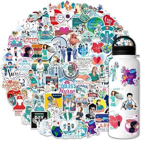 100pcs Nurse Stickers, Cool Waterproof Vinyl Nurse Day Decal for Girl Teen Adult Student Water Bottle Laptop Phone Computer Skateboard Luggage