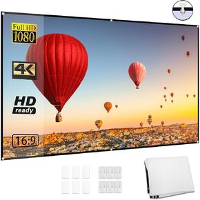 Docooler Projector Screen, 80 Inch 16:9 Foldable Projection Screen, Foldable Durable Wall Mounted Outdoor Projection Screen for Home Theater, Outdoor Camping, Indoor Movies