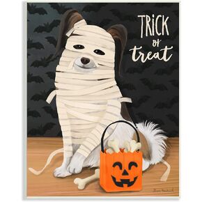 Stupell Industries Dog Wearing Mummy Costume Trick or Treat Halloween, Design by Diane Neukirch
