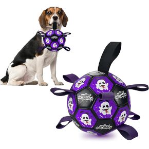 Halloween Dog Toy Halloween Dog Soccer Ball with Straps Dog Interactive Ball Toy Dog Halloween Tug of War Toy Dog Soccer Ball for Small Medium Large Size Dogs (8 inches) M