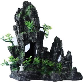 Aquarium Rocks Aquascaping, Mountain View Stone Decorations Resin Betta Rock Aquascaping, Stone Rock Cave Ornaments Fish Tank Hideaway Cave with Small Plants, Hermit Crab Hideout in Saudi Arabia
