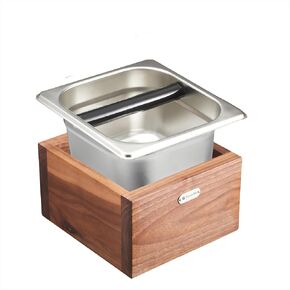 walnut spresso knock box called coffee knock box made of Sturdy wood and easy-clean stainless steel knockbox the espresso dump box Avoid coffee grounds splashing