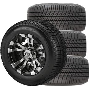 RM Cart 10" Warlock Black/Machined Golf Cart Wheels on 205/50-10 Low Profile Tires (Set of 4), Golf Cart Tires and Wheels Combo, Durable and Fits Metric Lug Nuts