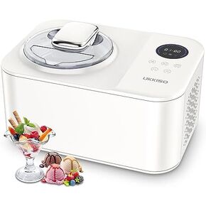 Ice Cream Maker, UKKISO 1.5 Quart Automatic Electronic Gelato Maker with 4 Operation Modes, Built-In Compressor, Portable Homemade Dessert Maker with Spoon, Ice Cream Machine for Home