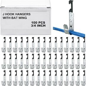 Zonon Metal J Hooks Cable Support J Hook Hangers with Bat Wing Heavy Duty G60 Galvanized Steel Cable Hooks for Hanging Attaching Ceiling Wire Threaded Rod, UL Listed(3/4 Inch)