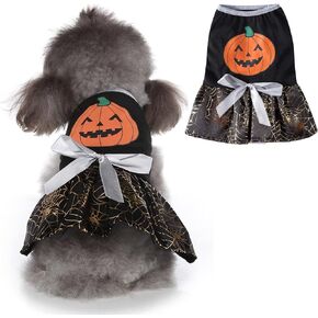 Yoption Halloween Dog Cat Costumes Pumpkin Spider Web Dress, Pet Party Outfits Cosplay Hoodie Funny Puppy Cats Skirt (XL)