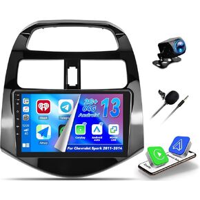 CAMECHO 2+64G Android 13 Car Stereo for Chevrolet Spark 2011-2014,9" Touch Screen in-Dash GPS with CarPlay & Android Auto Bluetooth WiFi RDS SWC Mirror Link