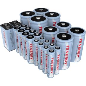Tenergy High Capacity NiMH Rechargeable 26 Pack Cell Battery Package, 8AA, 8AAA, 4C, 4D, 2 9V Rechargeable Batteries for Remote Controllers, Clocks, Toys, Gaming Controllers, and More
