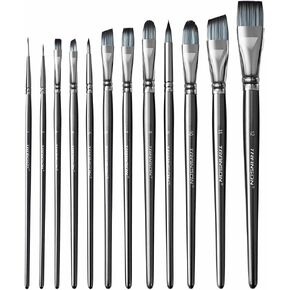 Transon Artist Paint Brush Set of 12 for Watercolor Acrylic Gouache Oil and Tempera Painting