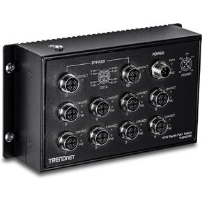 TRENDnet 10-Port Industrial EN 50155 M12 Gigabit PoE+ Railway Switch, TI-XPG102, IP40 Rated for Harsh Environments, NDAA + TAA Compliant, Black