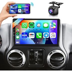8 CORE 2G+64G Car Radio Stereo for Jeep Wrangler JK Compass Grand Cherokee Dodge Ram with Wireless CarPlay/Android Auto, 10.1 inch 1280 * 720P IPS Touch Screen Android 13 GPS WiFi 32-Band DSP Camera